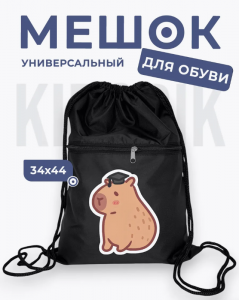 286816982 Мешок для обуви универсальный капибара в студенческой шляпе